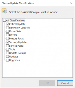 WSUS Choose Update Classification Approval