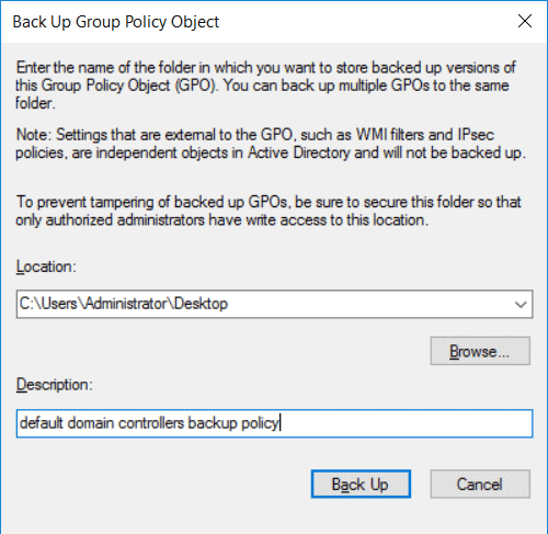 Backup Group Policy Object