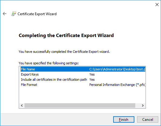 Complete Certificate Export Wizard