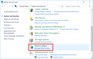 Control Panel Work Folders