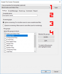 Create File Screen Template Settings