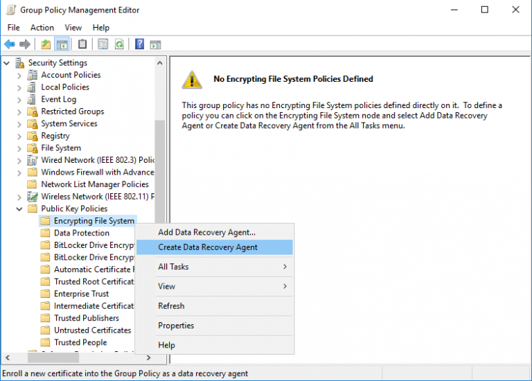 Configure the EFS Recovery Agent RootUsers