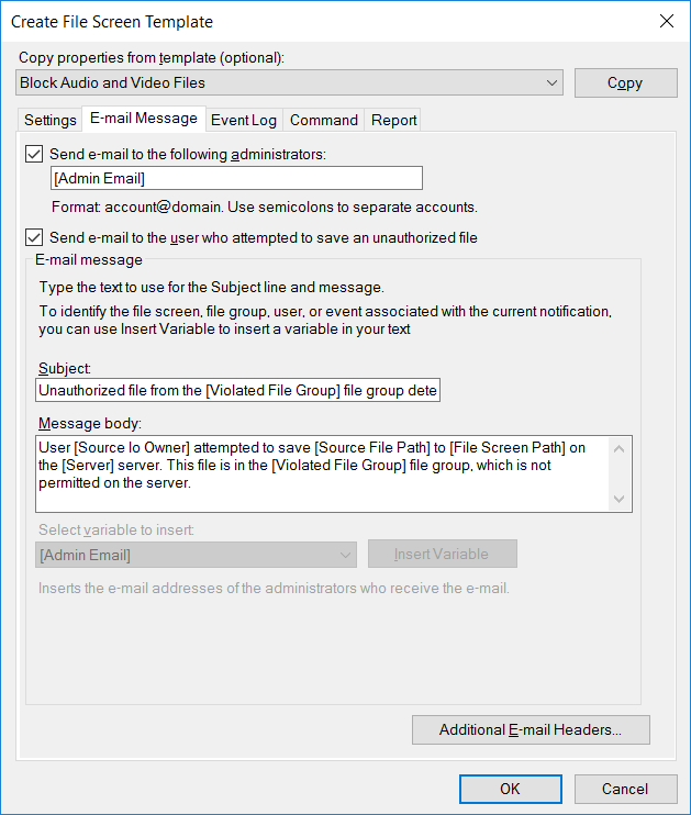 File Screen Template Email
