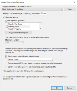 File Screen Template Report