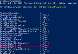 PowerShell Get-SmbServerConfiguration EnableSMB1Protocol