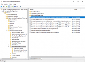 Group Policy Management Editor BitLocker Settings