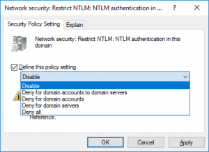 Group Policy NTLM Settings drop down options