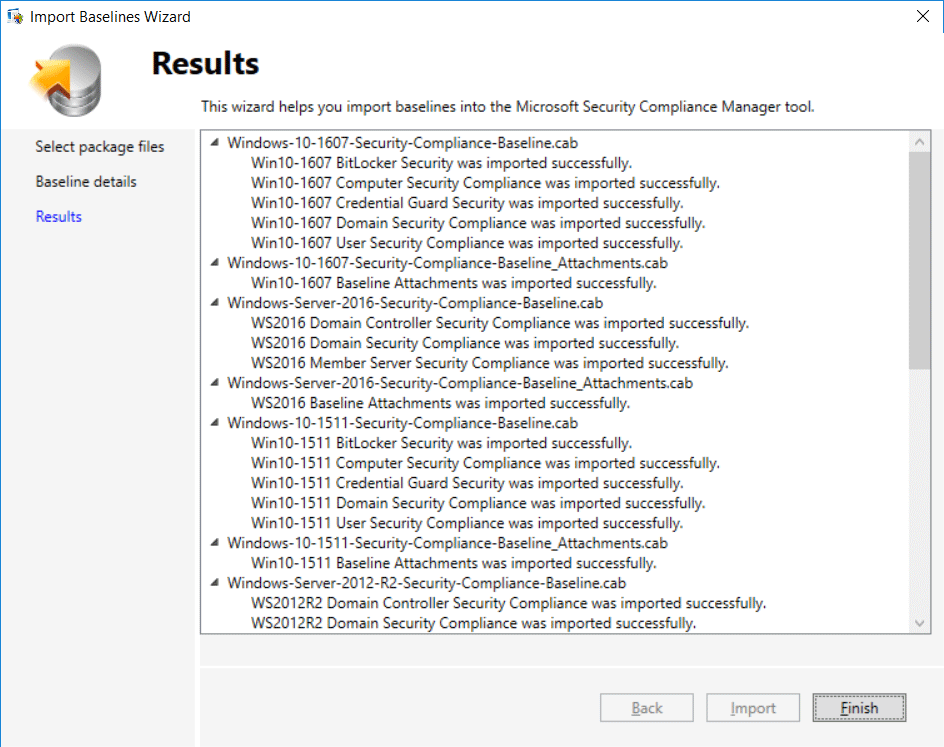 Microsoft Security Compliance Manager Import Results