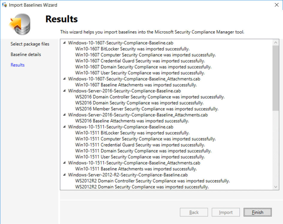 Import results. Microsoft Security Compliance Toolkit. Microsoft Security Compliance Toolkit win Server 2008.