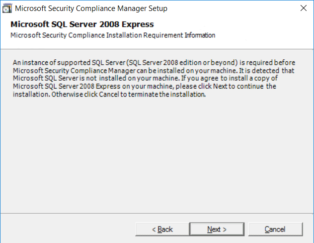 Microsoft Security Compliance Manager Setup Install SQL Server 2008 Express