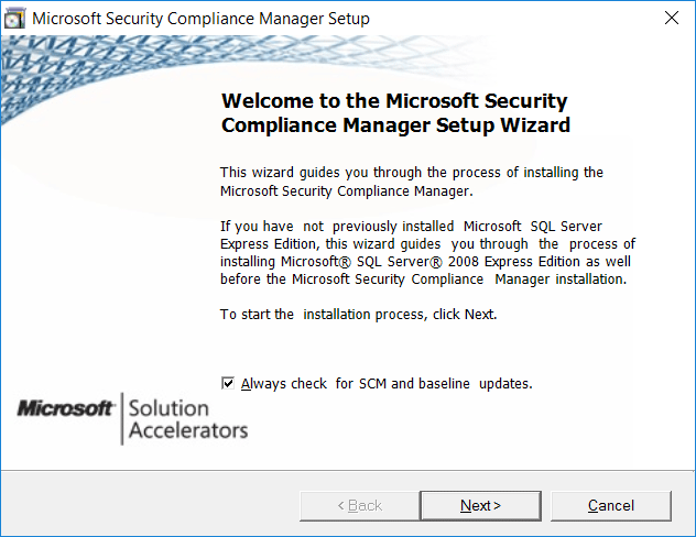 Microsoft Security Compliance Manager Setup