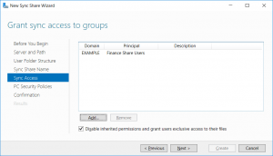 New Sync Share Wizard Grant Access