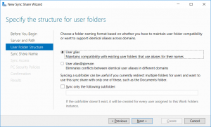 New Sync Share Wizard Folder Structure