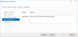 New Sync Share Wizard - Sync Share Name