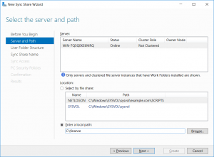 New Sync Share Wizard - Server and Path