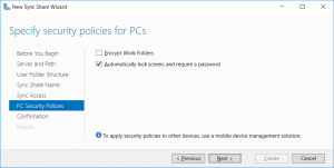 New Sync Share Wizard Security Policies