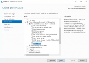 Server Manager Work Folders Role