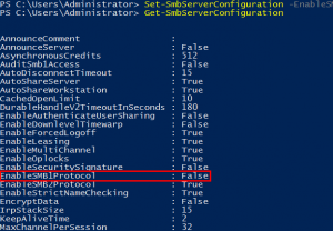 PowerShell Set-SmbServerConfiguration EnableSMB1Protocol