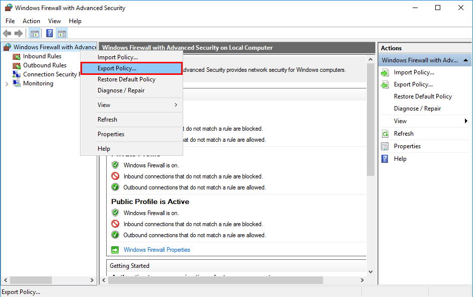 Windows Firewall - Export Policy