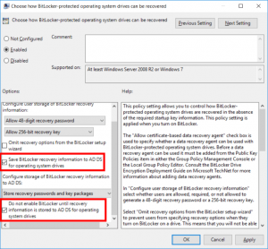 Group Policy choose how BitLocker operating system drives can be recovered