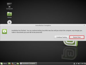 Linux Mint Installation Complete