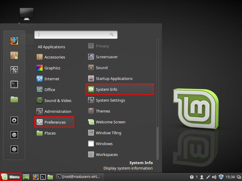  Linux Mint Ouvre les informations système 