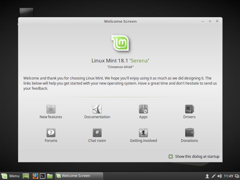Linux Mint Welcome Screen
