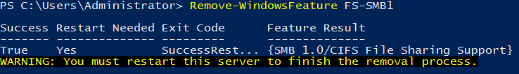PowerShell Remove-WindowsFeature FS-SMB1