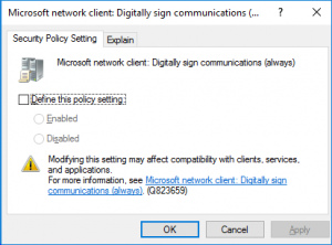 SMB Signing Group Policy