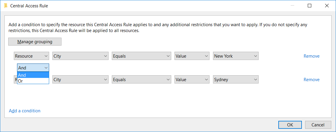 Central Access Rule Multiple Conditions