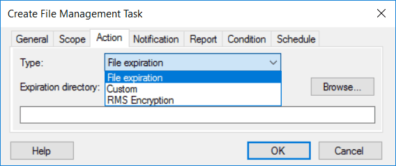 Create File Management Task - Action Tab