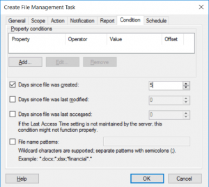 Create File Management Task - Condition Tab