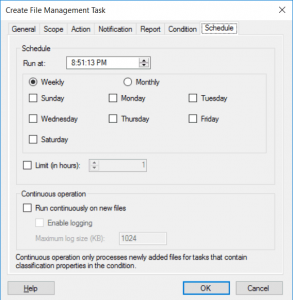 Create File Management Task - Schedule Tab