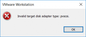 VMware virtual machine import pvscsi error message