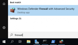 Windows Server 2019 Start Menu - Open Windows Firewall