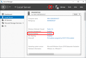 Server Manager check remote desktop status - Windows Server 2019