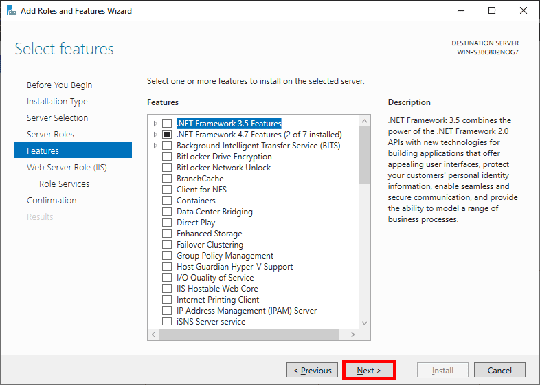 Select Features to Install