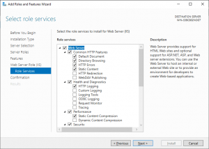 Select Role Services - Windows Server 2019