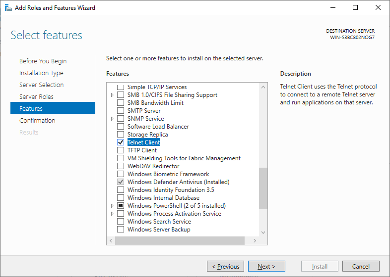 Windows Server 2019 Add Features