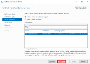 Select Destination Server Windows Server 2019