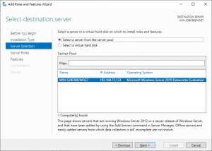 Windows Server 2019 Server Manager Select Server Destination