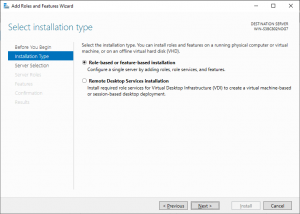 Select Installation Type Windows Server 2019