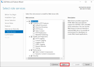Windows Server 2022 select role services for IIS