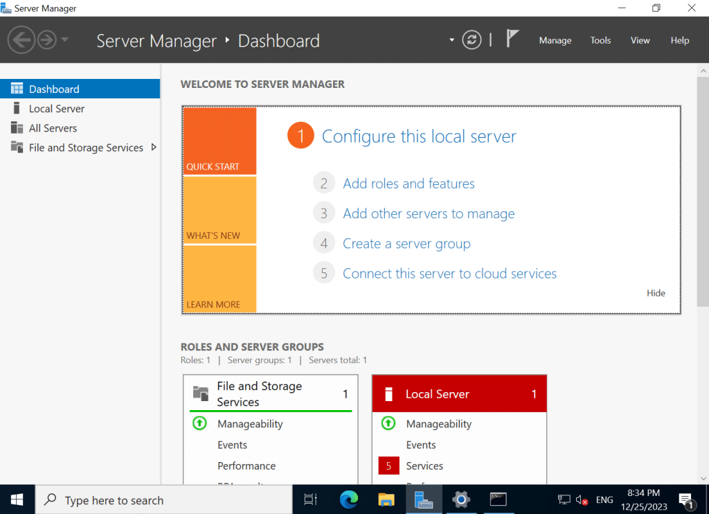 Windows Server 2022 - Server Manager Dashboard