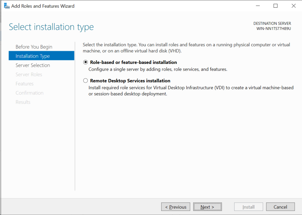 Windows Server 2022 Select Installation Type