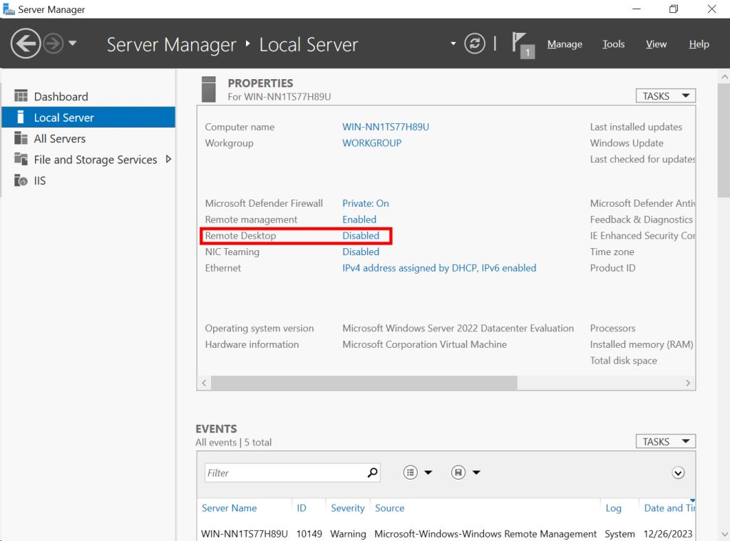 Windows Server 2022 Local Server