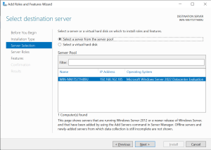 Windows Server 2022 Select Destination Server