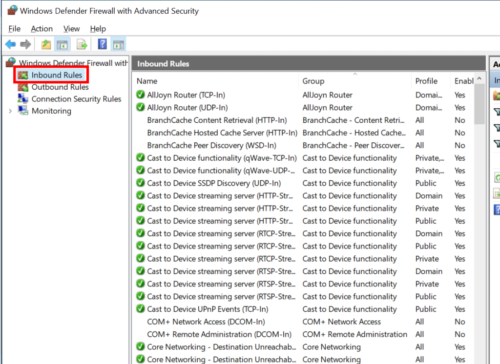 Windows Server 2022 Inbound Firewall Rules