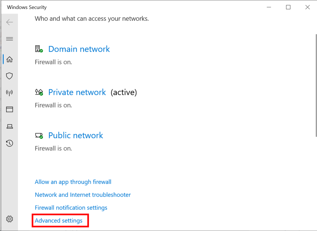 Windows Server 2022 firewall advanced settings